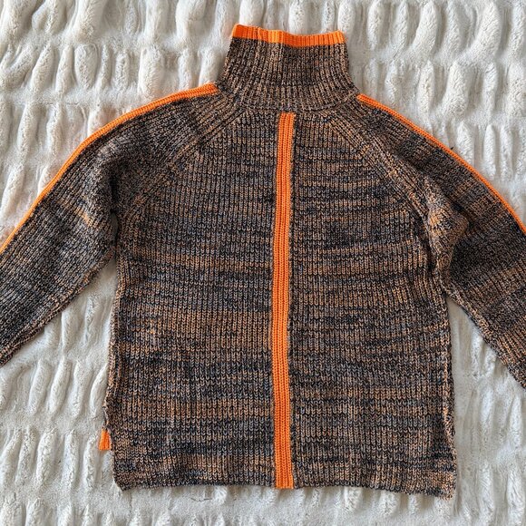 TURTLENECK SWEATER ~ BROWN WITH ORANGE TRIM AND STRIPES NWOT - Picture 2 of 6